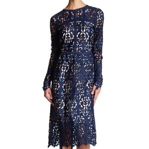 ALEXIA ADMOR NAVY LACE CROCHET MIDI DRESS SM